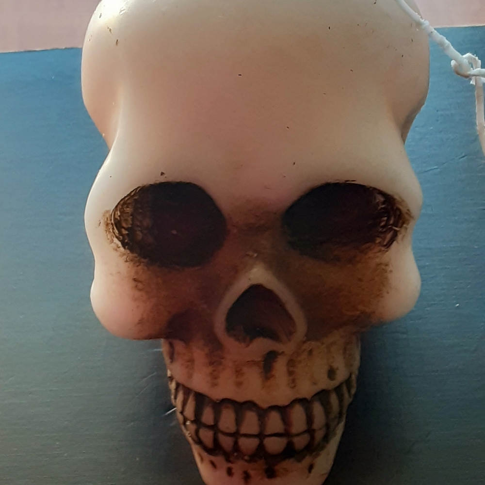 Halloween Decor Bleeding Skull Wax Candle White
